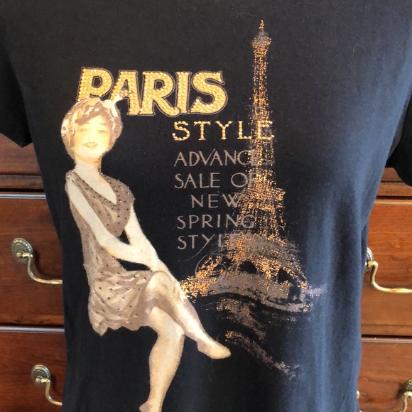 Black Paris bling t-shirt Sz XLg. Copper Eiffel Tower & silver rhinestones - Picture 2 of 10